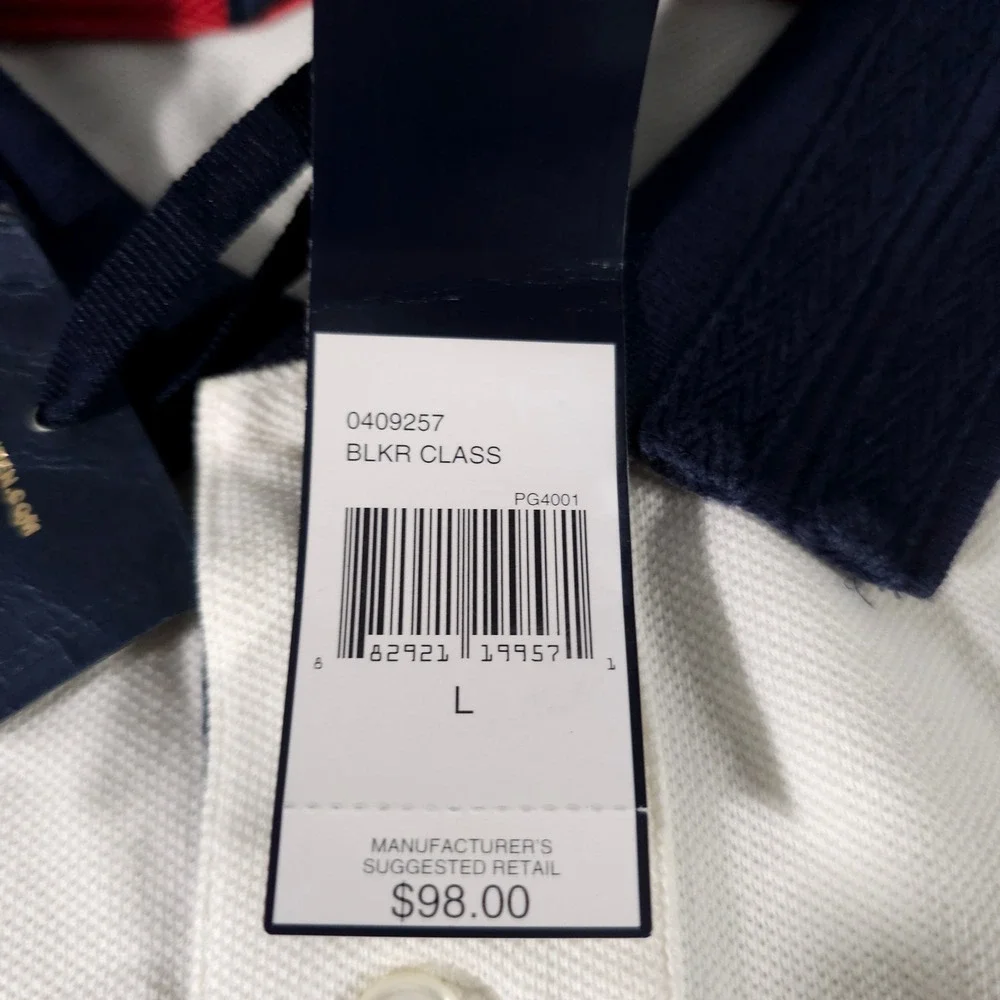Polo Ralph Lauren Polo Shirt Mens L White Navy RL 67 Embroidered Rugby Style NWT